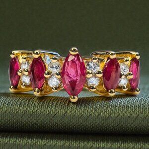 DESIGNER- 14K Gold Natural Ruby & Diamond Ring -Size 5.5- 1CT Stacking Ring 3.1g